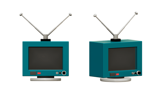 3D rendering of television in retro or vintage style, square tv png