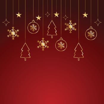 social media post design for a realistic Merry Christmas with golden stars and snow with balls and tree vector