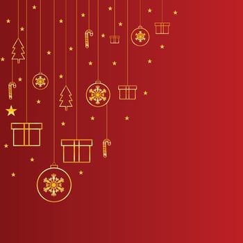 social media post realistic Merry Christmas with golden stars and golden balls and gift boxes with candy vector