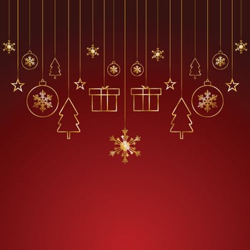 social media post design for Merry Christmas background with golden stars and gift box and golden balls with tree vector