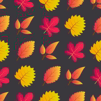 Autumn seamless background with colorful leaves. Design for fall season posters, wrapping papers and holidays decorations. Vector illustration