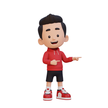 3D cute kid pointing hand to the side png