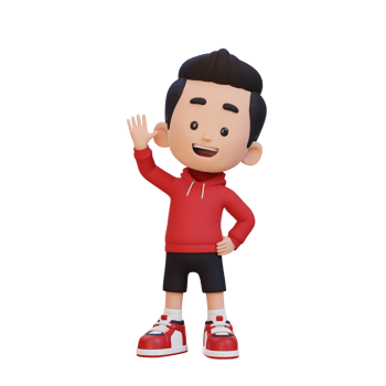 3D kid character waving hand with cute happy face png
