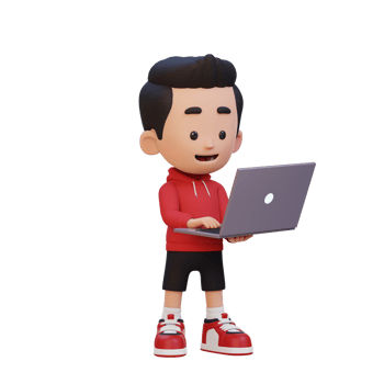 3D kid Character working on a Laptop png