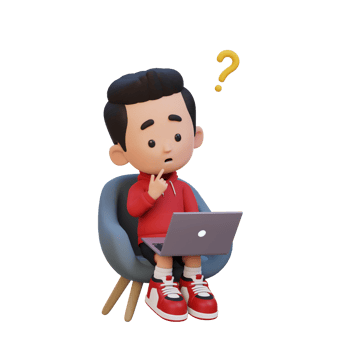 3D cute kid character confused on a laptop png