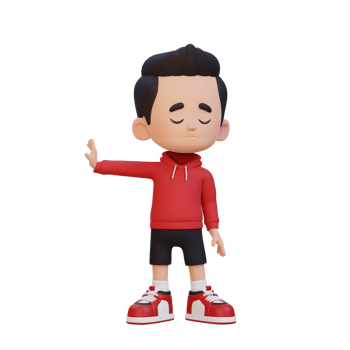 3D cute kid character rejection pose png