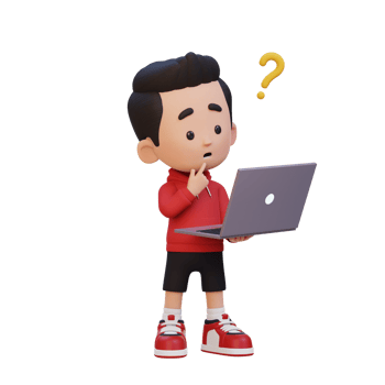 3D cute kid character confused on a laptop png