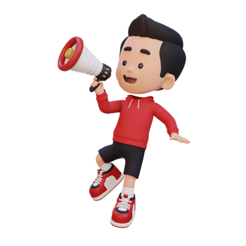 3D cute kid Character jumping and talking on Megaphone png