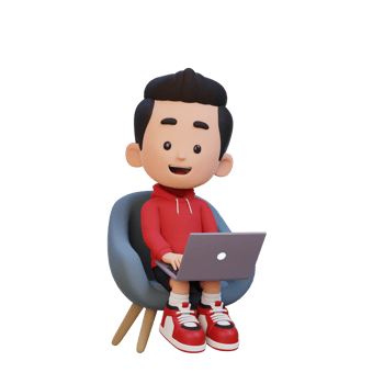 3D kid Character working on a Laptop png