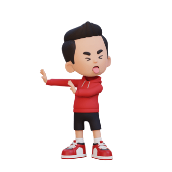 3D cute kid character rejection pose png