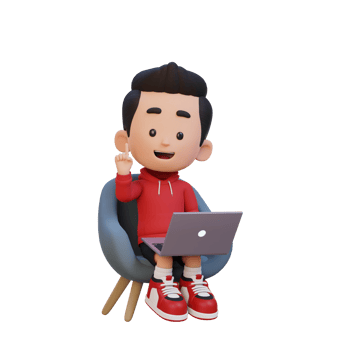 3D kid Character working on a Laptop png