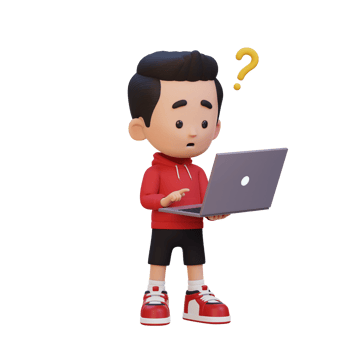3D cute kid character confused on a laptop png