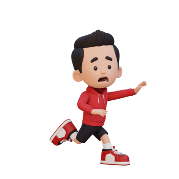 3D cute boy scary run png