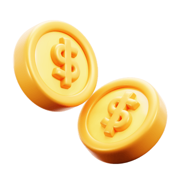 3d two yellow coins with dollar signs on them png