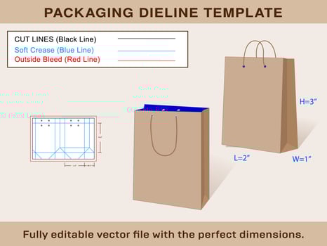 Mini Tote Gift Bag With Handles Dieline Template vector