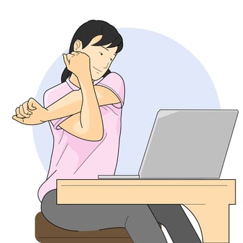 Girl stretching arm tired from work need to rest vector