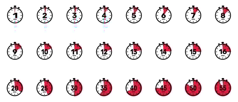Minutes Analog Clock time set Icon white background. vector