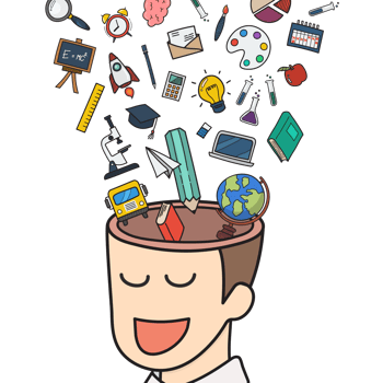 Human head with education doodle icons png