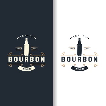 Whiskey Logo, Drink Label Design With Old Retro Vintage Ornament Illustration Premium Template vector