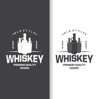 Whiskey Logo, Drink Label Design With Old Retro Vintage Ornament Illustration Premium Template vector