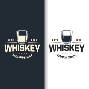 Whiskey Logo, Drink Label Design With Old Retro Vintage Ornament Illustration Premium Template vector