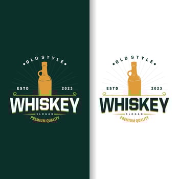 Whiskey Logo, Drink Label Design With Old Retro Vintage Ornament Illustration Premium Template vector