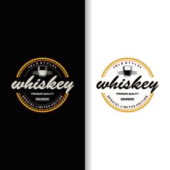 Whiskey Logo, Drink Label Design With Old Retro Vintage Ornament Illustration Premium Template vector