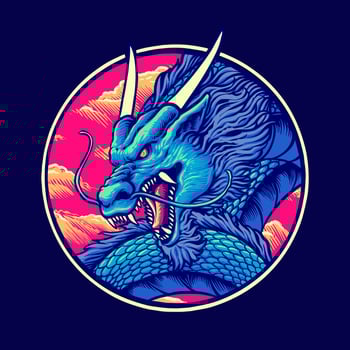 Blue Chinese Dragon Vector Illustration