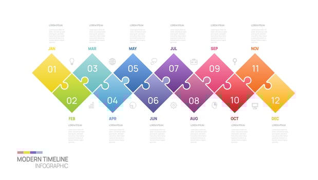 Business step jigsaw timeline infographic template. Modern milestone element timeline diagram calendar, vector infographics.