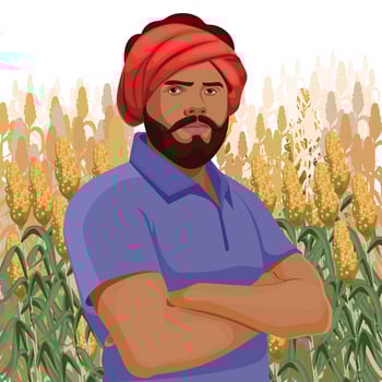 Young Indian farmer standing at the agricultural field vector