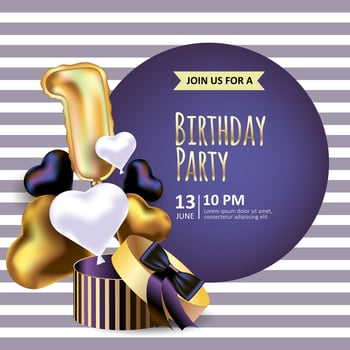 Birthday banner with gift and air balloons vector