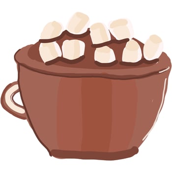 hot chocolate with marshmallow, line art doodle vector