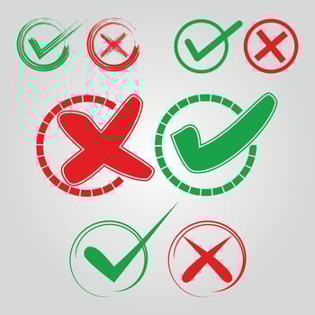 Green check mark icon and red cross mark. checklist signs, approval badge, vector illustration