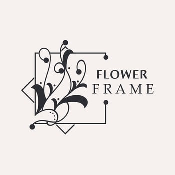 Floral frame flower round shape emblem logotype isolated on white background, leaves luxury linear logo circle style boutique vector