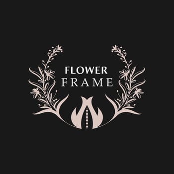 Floral frame flower round shape emblem logotype isolated on white background, leaves luxury linear logo circle style boutique vector