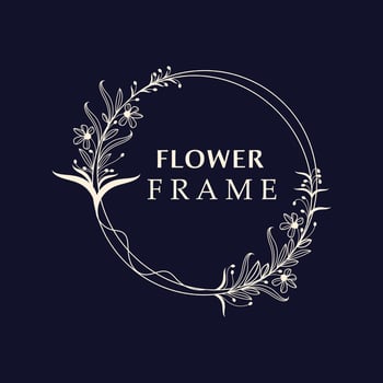 Floral frame flower round shape emblem logotype isolated on white background, leaves luxury linear logo circle style boutique vector