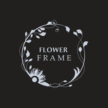 Floral frame flower round shape emblem logotype isolated on white background, leaves luxury linear logo circle style boutique vector