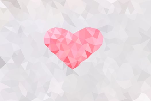 Heart Pink Polygon on White Pensive Polygon Background, Valentine Theme. vector