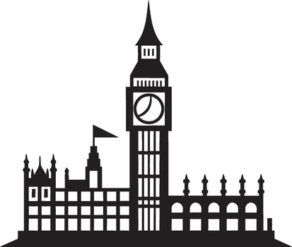 Cityscape Silhouette Black Vector Design London Eye Profile Vector Black Icon
