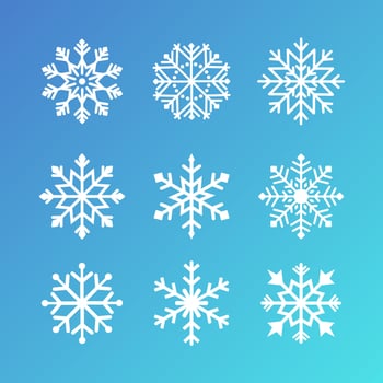 Snowflakes vector set. Snowflake flat icons collection for Christmas decorations and ornaments. Snowflake simple illustrations
