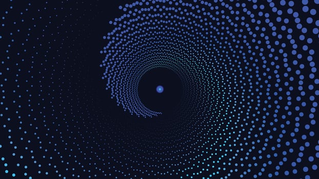 Abstract spiral round vortex style dotted sound background in dark blue color. vector