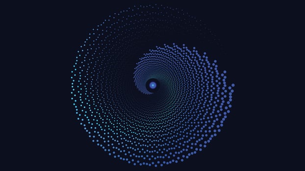 Abstract spiral round vortex style dotted sound background in dark blue color. vector