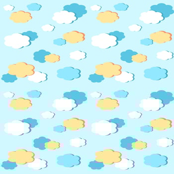 Seamless pattern with cloud vector illustration in yellow and blue background