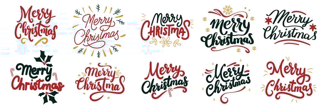 Collection Merry Christmas inscription, text banner. Handwriting calligraphy text Merry Christmas set. Merry Christmas handwriting inscription card. Hand drawn vector art