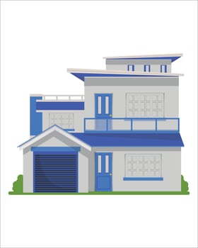 Elegant and modern residential house. House exterior architecture. Set of house building facades. Urban housing, suburban real estate in modern style. Flat graphic vector illustration