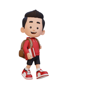 3D happy kid character walking go to school holding book png