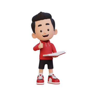 3D happy kid character reading book png