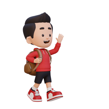 3D happy kid character walking and waving hand png