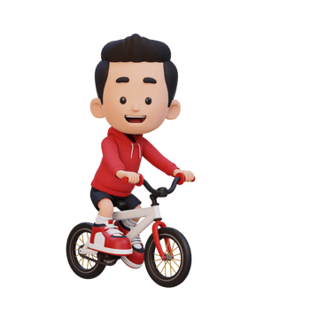 3D kid character ride bike go to school png