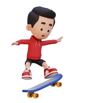 3D kid character ride skateboard png